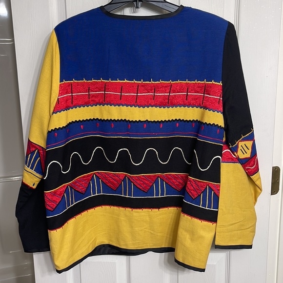 Vintage Indigo Moon Jacket Women's Size M Red /Blue/Yellow Embroidered Patchwork - Picture 4 of 4